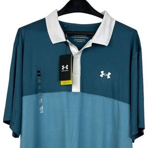 NEW Under Armour Performance Polo 3.0 Mens XL‎ Loose Fit UPF Wicking Green Blue